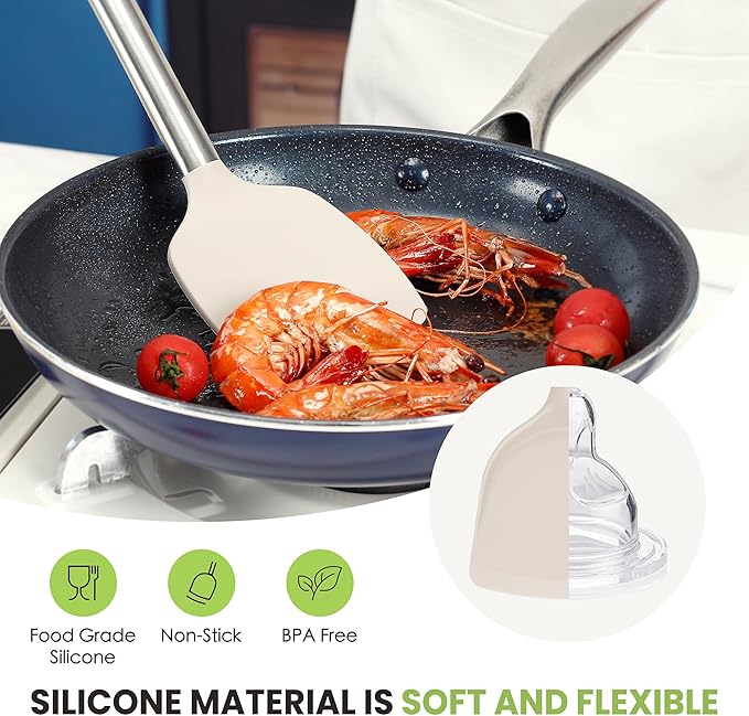 Large Cooking Utensils Set, 35 Pcs Silicone Kitchen Utensils Set with Holder, Stainless Steel Handle Spatula Set, Heat Resistant Food Grade Silicone Kitchen Gadgets for Non-stick Cookware (Khaki)