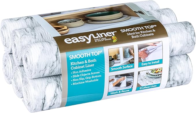 Duck Brand Smooth Top EasyLiner for Cabinets & Drawers - Easy to Install & Cut to Fit - Shelf Paper & Drawer Liner Non-Adhesive - Non Slip Shelf Liner - 20 Inch Width - 36 Total Feet - Grey Marble