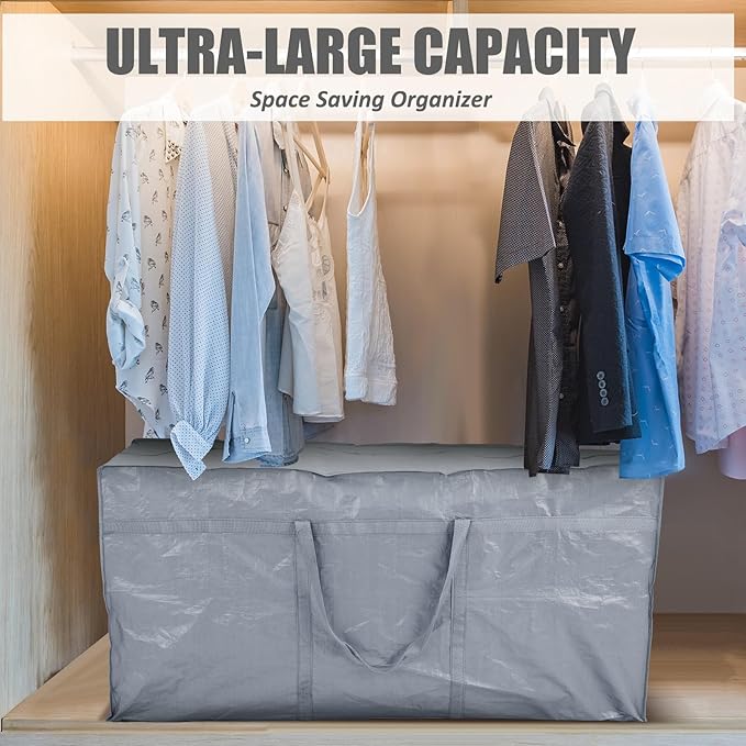 4 Pcs 96 Gallon Extra Large Moving Bags Heavy Duty Storage Bag with Strong Zipper Handle Foldable XXL Jumbo Storage Tote Packing Moving Box for College Dorm Travel Cloth Duffle (Silver)