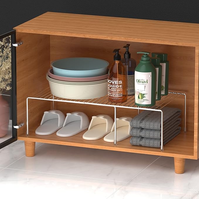 GEDLIRE Kitchen Cabinet Expandable Shelf Organizers Set of 6, Adjustable Metal Wire Pantry Storage Shelves, Plate Dish Organizer Rack for Cabinets, Cupboard, Counter, Freezer, Countertop, Chrome