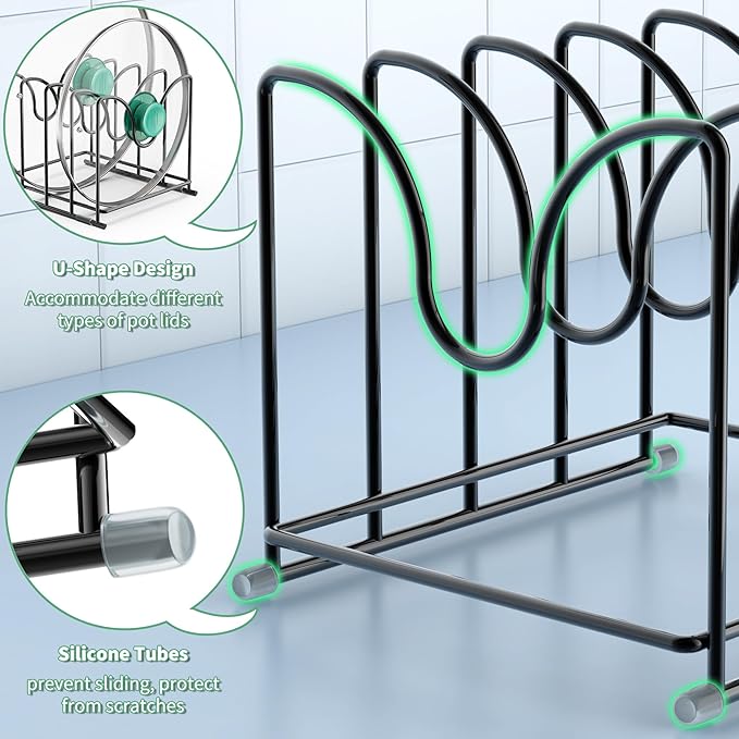 PLUVON Pot Lid Organizer Rack,1.6in Wide Cutting Board Organizer for Pan Lids,Baking Sheets,Cookie Sheets, with 4 Slots,Cutting Board Holder Rack(1PC-Large)