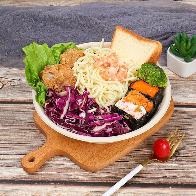 JAYEEY 32 oz Round Disposable bowls with lids,Sugarcane Paper Bowls take away food containers Plant Fibers Freezer Safe 50 Pack