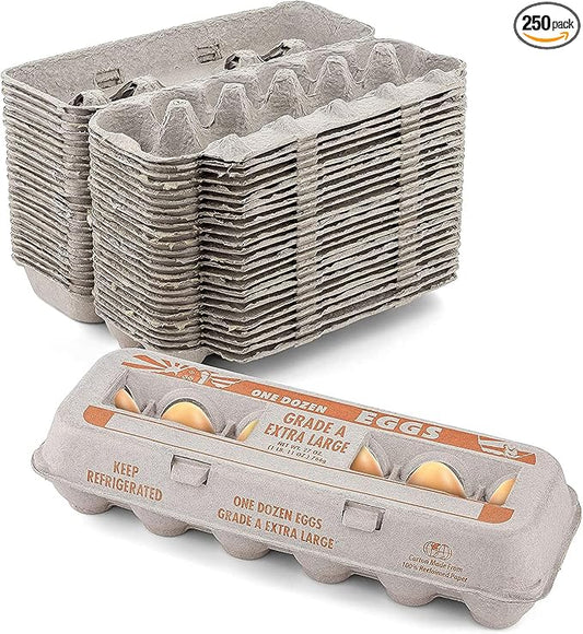 MT Products Printed Natural Pulp Egg Cartons 1 Dozen - Disposable Egg Storage Container (Pack of 250) - Made in the USA