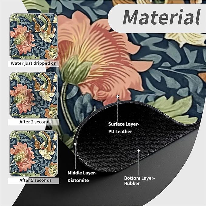 Kitchen Sink Splash Guard，Floral and leaf Faucet Mat Sink Gadgets-Super Absorbent Fast Drying Mat Drip Catcher for Kitchen, Bathroom,Sink Mat, Dish Drying Mat, Bathroom(15" X 5.5" )
