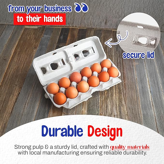 MT Products Custom Printed Egg Cartons 1 Dozen - Natural Pulp Personalized Egg Container - Made in USA