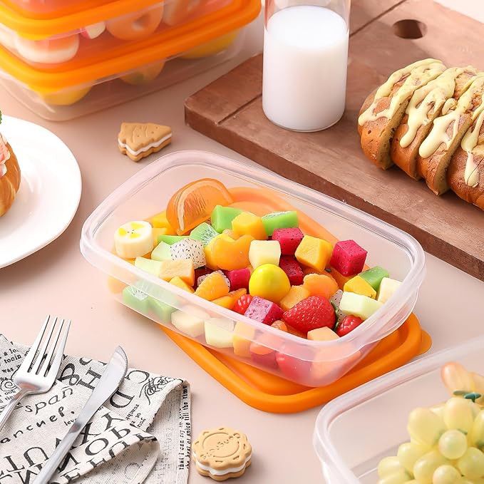 18 Pcs 33 Oz/ 4 Cups Plastic Food Storage Containers with Lids Portion Box Sets with Cover Stackable Plastic Containers with Lids Microwave Freezer Dishwasher Safe (Orange)
