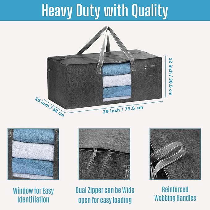 VENO 10 Pack Heavy Duty Moving Bags, Christmas Storage Bins with Lids, Transparent Window Design, Alternative to Moving Boxes, Storage Bags for Clothes, Blankets, Comforters, Pillows (Gray, 10 Pack)