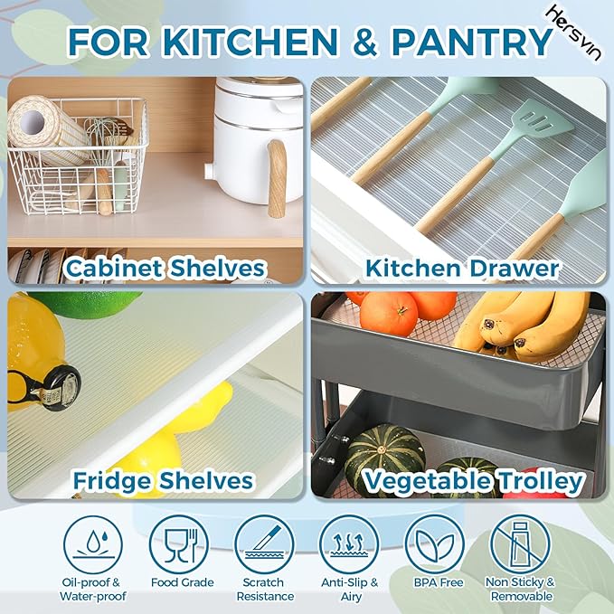 Hersvin Shelf Liners 30 in x 20 ft EVA Drawer Mats, Non-Adhesive Cupboard Protector, Kitchen Cabinet Lining Fridge Liner (Clear Stripe, 76.2x610cm)