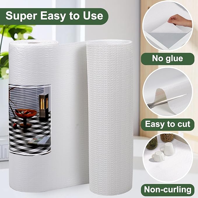 Shelf Liner and Cabinet Liner for Kitchen, Non-Slip Non-Adhesive Drawer Liners for Cabinets and Cupboard, Dresser, Shelves, Tool Box, Pantry, Thickened Easy Install, Strong Grip, 23.6in x 20FT, White
