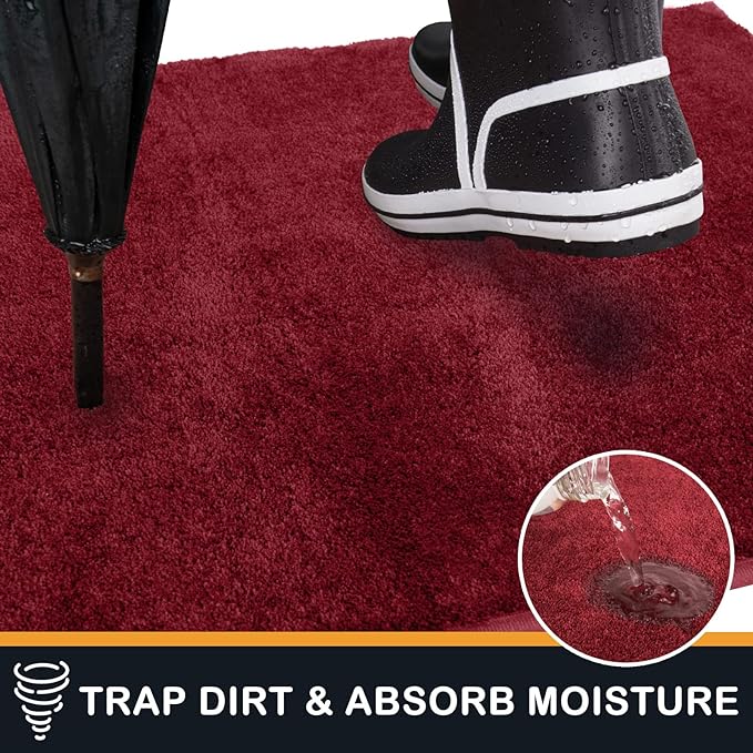 PURRUGS Dirt Trapping Door Mat 24" x 35.5", Non-Slip Machine Washable Entryway Rug, Dog Doormat, Indoor Front Door Mat, Super Absorbent Entry Rug for Muddy Shoes & Paws, Burgundy Red