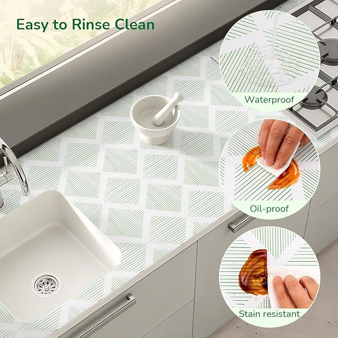 Drawer and Shelf Liner for Kitchen, Non-Slip Non-Adhesive Cabinet Liners for Cupboard, Dresser, Shelves, Tool Box, Pantry, Thickened Easy Install, Strong Grip, 17.5In x 20FT, Green
