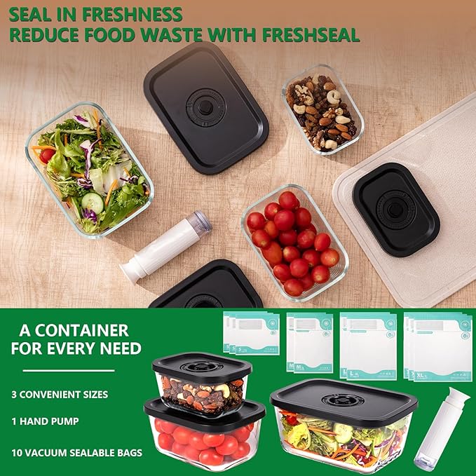 Borosilicate Glass Vacuum Food Storage Set - Leakproof, Oven/Microwave Safe, BPA-Free