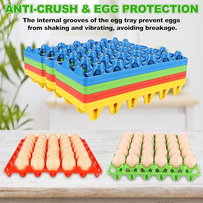 16 PCS Plastic Egg Tray 30 Cell Egg Flats Crates Stackable Egg Cartons Reusable Carton, Hold Multiple Eggs, Great for Storing, Sorting and Shipping Eggs, 4 Colors