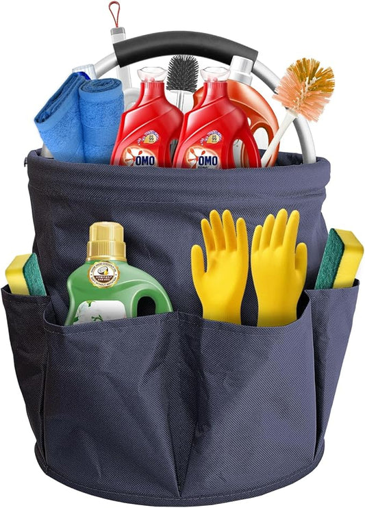 Foldable cleaning caddy basket & Portable cleaning caddy Bucket Cleaning Organizer with Handle and 6 Pockets cubetas para limpieza for Home Garden Camping Storage (Blue)