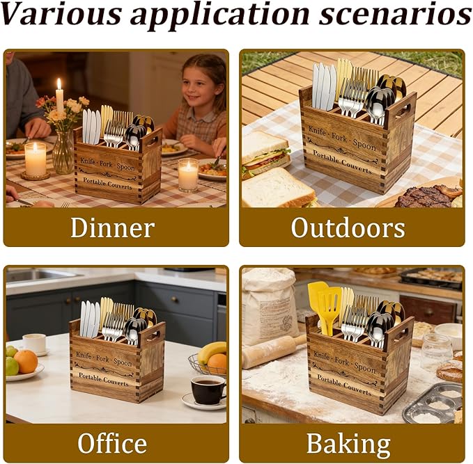 2-in-1 Upgraded Design Kitchen Utensil Holder,Acacia Wood Utensil Holder for Kitchen Counter, Large Utensil Holder with Removable Portable Organizer for Classified Storage,Ideal for Kitchen Use