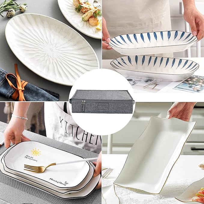 LotFancy Platter Storage Case, Hard Shell, China Storage Container for Moving, 17x13x3.5 in, 5 Felt Dividers Included