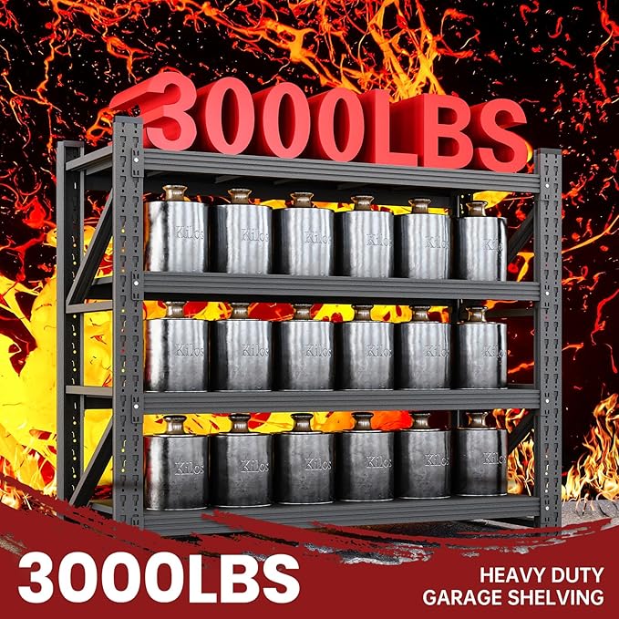 3000LBS Storage Shelves,40" W Garage Shelving Heavy Duty Metal Adjustable Garage Shelves, Shelving Units Industrial Shelving for Warehouse,40" W x 20" D x 60" H,Black