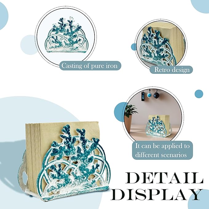 Linton Arts Cast Iron Napkin Holder for Table, Decorative Coral Design Cocktail Napkin Holder, Heavy Duty Napkin Dispenser for Paper Napkins, Kitchen Island & Bathroom Decor