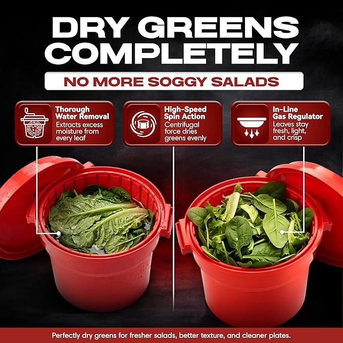 Commercial Salad Spinner 2.5 Gallon Capacity Salad Dryer to Remove Excess Water for Crisp & Fresh Sealed Gearbox Built-in Brake System with Durable Spinner Mechanism for Restaurants Kitchen & Catering