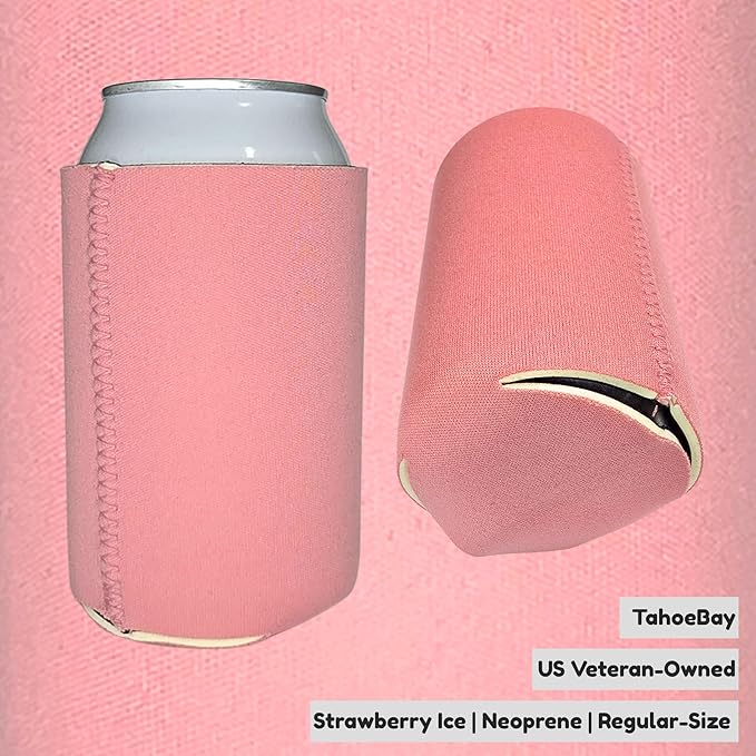TahoeBay Neoprene Can Cooler Sleeves (50-Pack) Bulk Blank Sublimation Blanks for Vinyl Regular Size Plain Beer Coolers for Soda Cans & Bottles Black, White, Solid Color Set (Strawberry Ice)