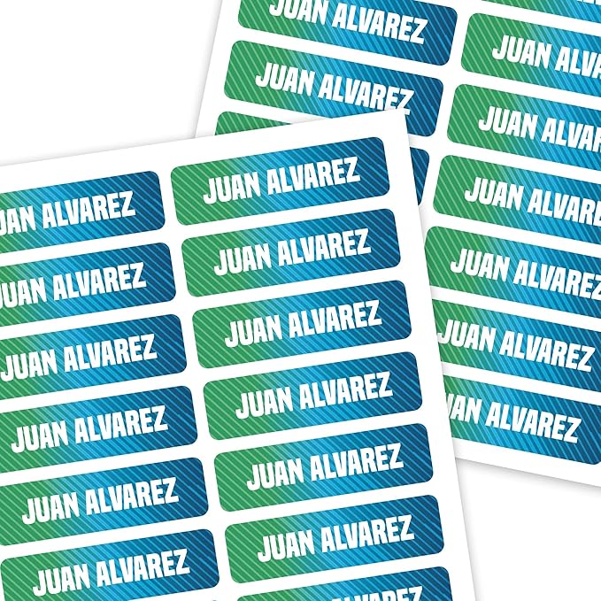 Mini Labels 1.5”x0.4” - 66-Pack Custom Name Stickers - Personalized Waterproof Name Labels for Bottles, Food Containers, School Supplies and More – Dishwasher & Microwave Safe – Gradient