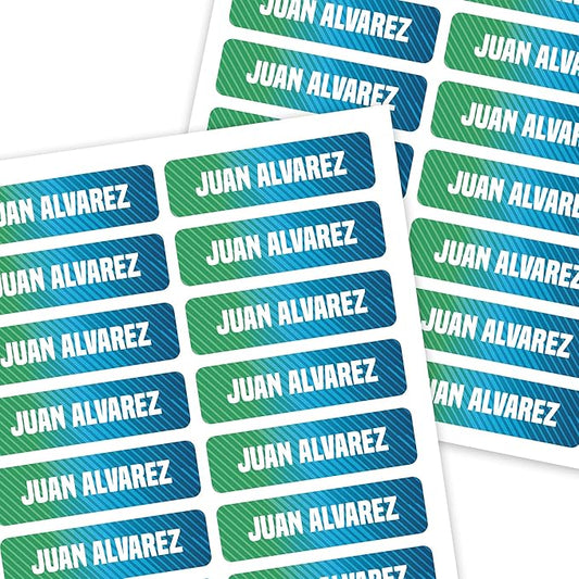 Mini Labels 1.5”x0.4” - 198-Pack Custom Name Stickers - Personalized Waterproof Labels for Bottles, Food Containers, School Supplies and More – Dishwasher & Microwave Safe – Gradient