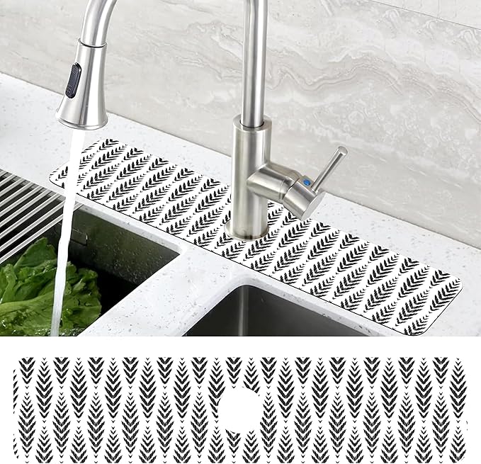 Bohemian Ethnic Herringbone Dish Drying Mat for Kitchen Sink Splash Guard Behind Faucet Sink Mat Absorbent Fast Drying Faucet Draining Mat for Bathroom Kitchen 5.5"×24"