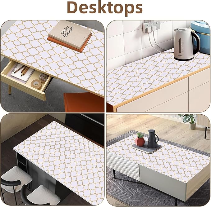 Shelf Drawer Liners for Kitchen Cabinets Non Adhesive Drawer Liner Thickened Refrigerator Liner Gold Quatrefoil Strong Non-Slip Paper for Tool Box with Knife and Tape Measure,23.6 x 236.2 Inches