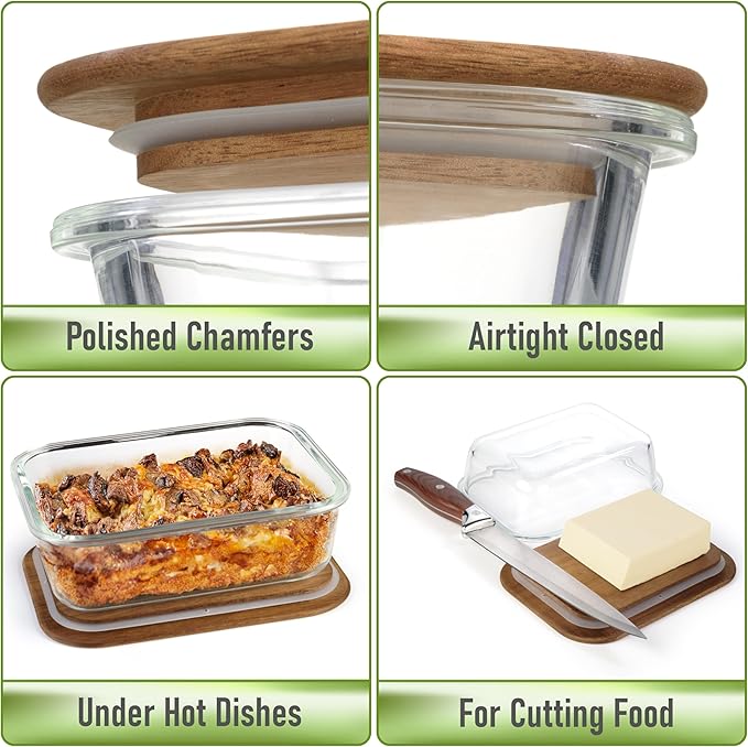 dokaworld Natural Acacia Lids Set for Food Storage Glass Containers (4pcs) - Lids are compatible with all Glass Food Storage Containers Sets