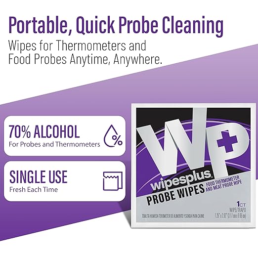 WIPESPLUS Probe Wipes, Thermometer Wipes, Meat Probe Wipe with Individual Satchets for Home and Business, 1000 Count, 10 Packs of 100, White