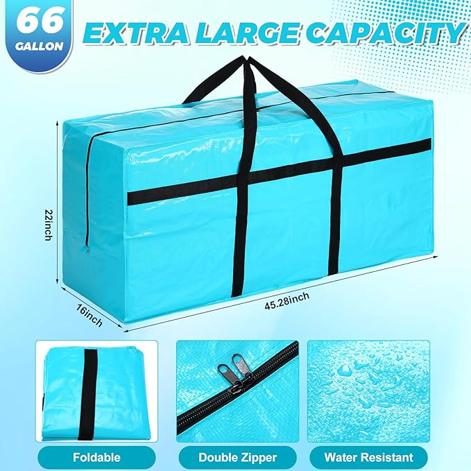 4 Pcs 66 Gallon Extra Large Moving Bags Heavy Duty Storage Bag with Strong Zipper Handle Foldable XXL Jumbo Storage Tote Packing Moving Box for College Dorm Travel Cloth Duffle (Black)