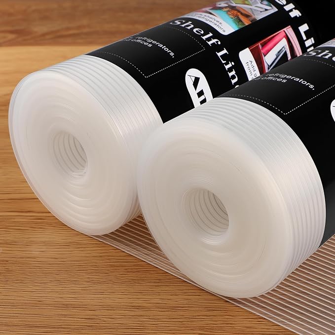 Anoak Shelf Liner Cabinet Liner, Non Adhesive Drawer Liner, Washable 17.5 Inch x 20 FT(240 Inch) x 2Rolls Waterproof Durable Non-Slip Shelf Liner for Kitchen, Drawer, Refrigerator Stripe Clear