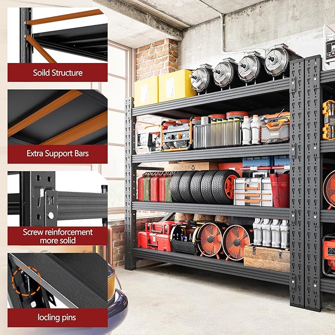 3000LBS Storage Shelves,40" W Garage Shelving Heavy Duty Metal Adjustable Garage Shelves, Shelving Units Industrial Shelving for Warehouse,40" W x 20" D x 60" H,Black
