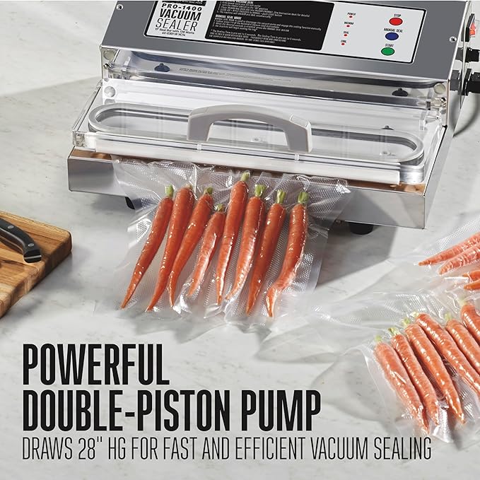 Weston Brands Vacuum Sealer Machine for Food Preservation & Sous Vide, Extra-Wide 5mm Bar for Sealing Bags up to 11" Wide, 720 Watts, Commercial Grade Pro 1400, Stainless Steel (65-0301-W)
