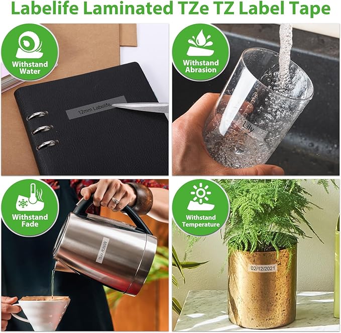 Labelife TZe-131 TZe131 Clear Label Maker Tape Replacement for Brother P Touch Label Tape TZe TZ Tape 12mm 0.47 Laminated Clear Compatible with Brother PT-D210 PT-D220 PT-H110 PT-D400 PT-D600, 4-Pack