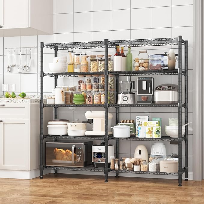 Homdox 5 Tier Storage Shelves Wire Shelving Unit Metal Shelves for Storage Heavy Duty Garage Shelf Pantry Shelves Kitchen Shelving, 14"x60"x72", Black