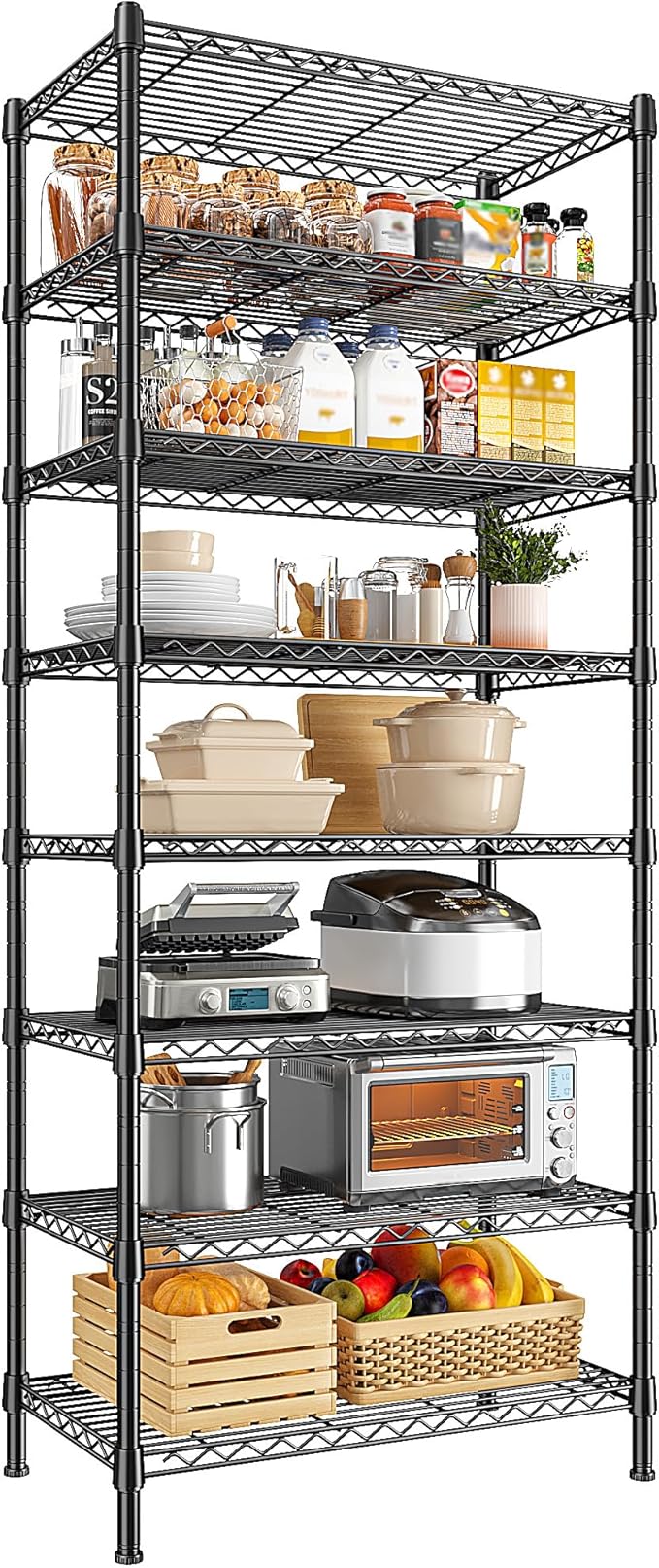 8 Tier Storage Shelves Wire Shelving Unit 1200LBS,Metal Shelving Adjustable and Heavy Duty Shelves for Storage Rack,Pantry Shelves Kitchen Office Industrial Commercial 72H X 13.8D X 23.6W