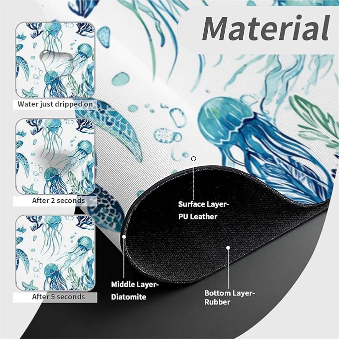 Kitchen Sink Splash Guard，Turtles and jellyfish Faucet Mat Sink Gadgets-Super Absorbent Fast Drying Mat Drip Catcher for Kitchen, Bathroom,Sink Mat, Dish Drying Mat, Bathroom(15" X 5.5" )