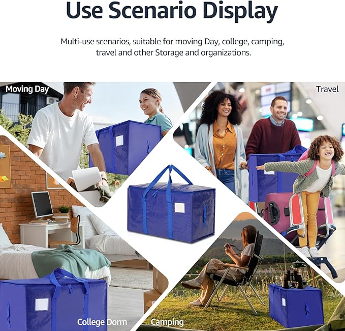 Moving Bags Heavy Duty Extra Large, Moving Boxes, Moving Supplies Essentials, Blue Storage Bins with Lids, Plastic Packing Totes, Storage Bags for Clothes with Handles & Zippers(Blue, 12 Pack)