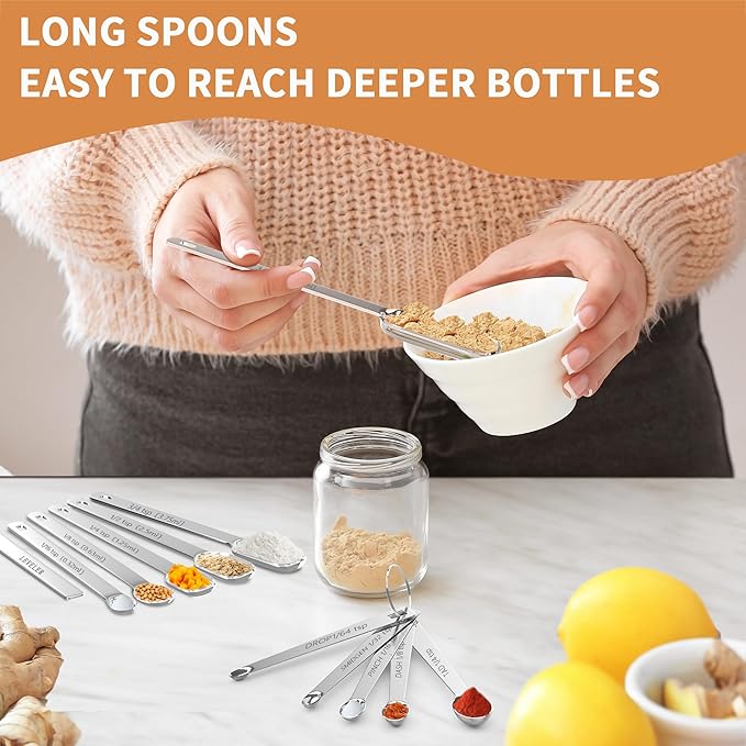 Minteem Stainless Steel Measuring Cups and Spoons Set of 20, 7 Nesting Measuring Cups, 7 Spoons & 1 Leveler, 5 Mini Spoon, Kitchen Gadgets for Cooking & Baking, Square
