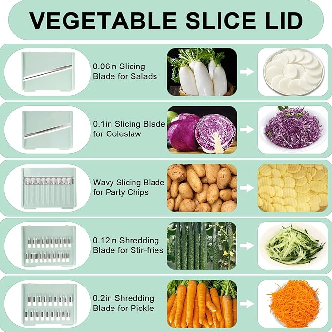 Multi-Use Large Salad Spinner, 5.3 Qt Vegetables Fruits Wash Spinner Bowl,Lettuce Dryer with 5 Blades,Egg Yolk Strainer Slicer Shredder, Salad Bowl for Efficient Preparation-Green
