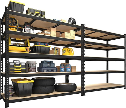 PrimeZone 47" W x 23.6" D x 71" H Large Heavy Duty Storage Shelves - 2 Pack 5 Tier Adjustable Garage Storage Shelving, Metal Storage Utility Rack Shelf Unit for Warehouse Pantry Closet Kitchen, Black