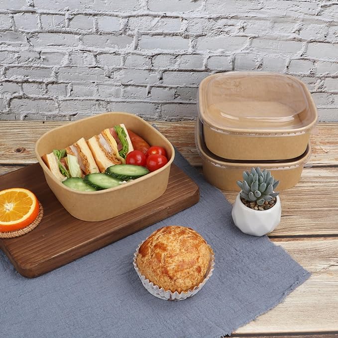 JAYEEY 34 oz Disposable Kraft paper bowls with lids,Food containers Soup Bowls Party Supplies Treat Bowls 50 Pack