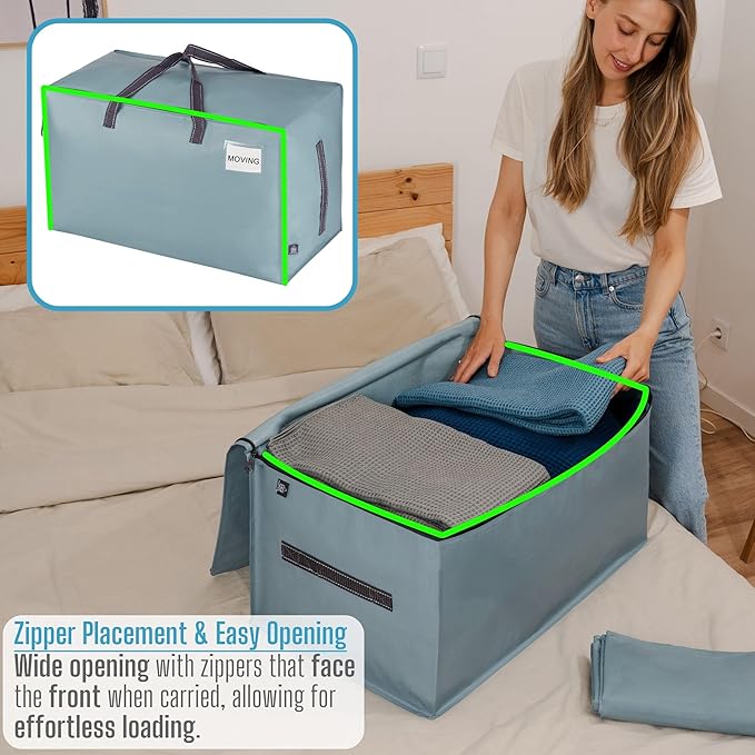 VENO 4 Pack Moving Bags and Large Christmas Decoration Storage Bins with lids. Alternative to Moving Boxes, Packing Supplies for College. Heavy Duty Totes (Light Blue Matte, 4 Pack)