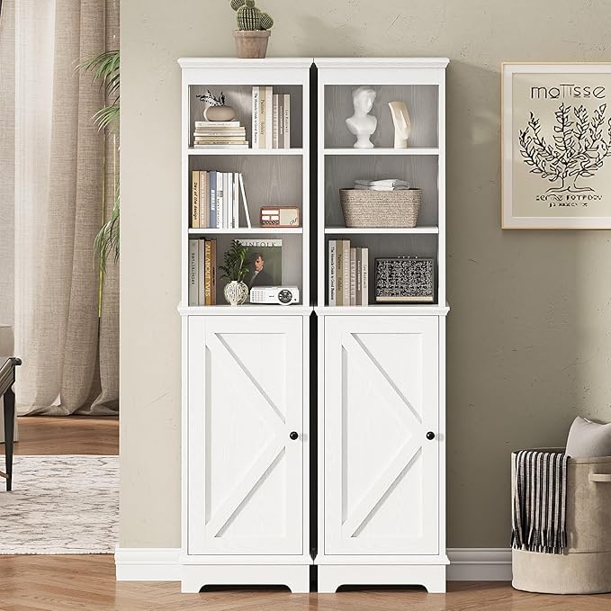 Viroformo Narrow Bathroom Storage Cabinet with Door and Open Adjustable Shelves, 60.9" H Wooden Tall Tower Corner Farmhouse Cabinet, Freestanding Organizer for Kitchen, Entryway White