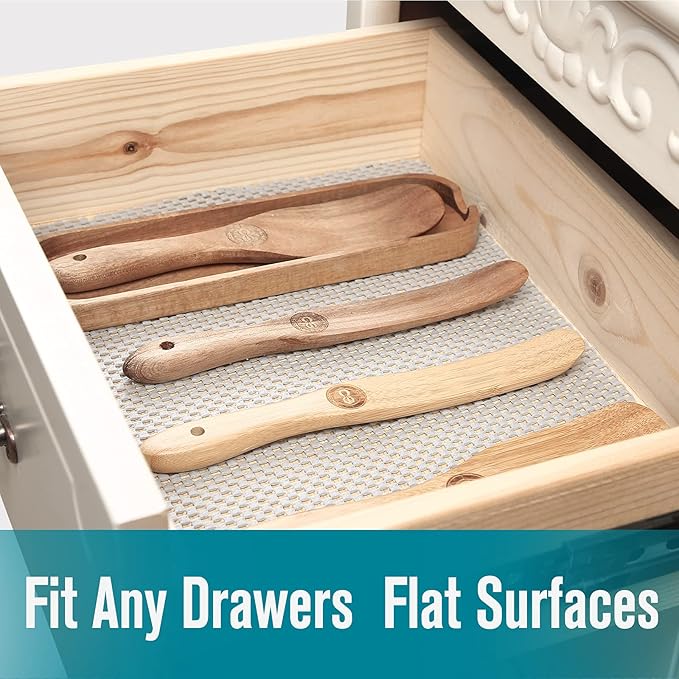 Shelf and Drawer Liner, Non-Adhesive Non Slip and Grip Durable Clean Pad Full Size 17.7 Inches x 20 Feet for Drawers, Shelves, Cabinets, Storage, Kitchen, Desks, Kitchenware, Tableware, White