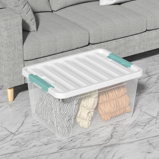 Ramddy 32 Quart Clear Storage Bin with Lid, 6-Pack Plastic Storage Box