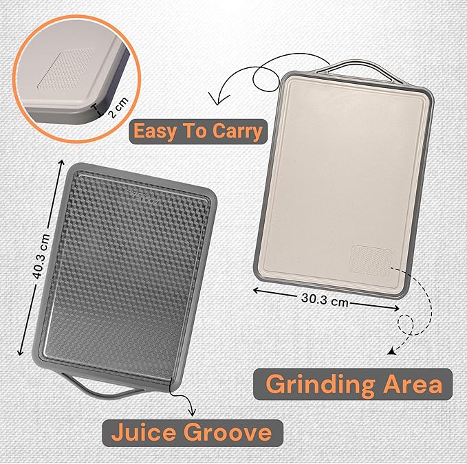 Zoane Creations Premium Double Sided 304 Stainless Steel Cutting Board | Non Toxic, Heavy Duty Stainless Steel Chopping Board with Juice Groove | Dishwasher Safe Kitchen Board - Rubik Grooved Diamond