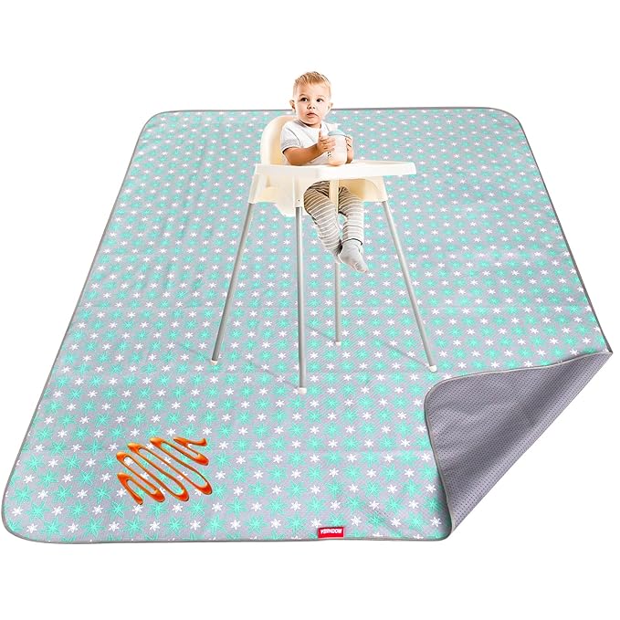 Extra Large Splat Mat 54”x 72” Waterproof Non Slip Floor Splash Mat for Under High Chair, Messy Mat and Table Cloth, Flower