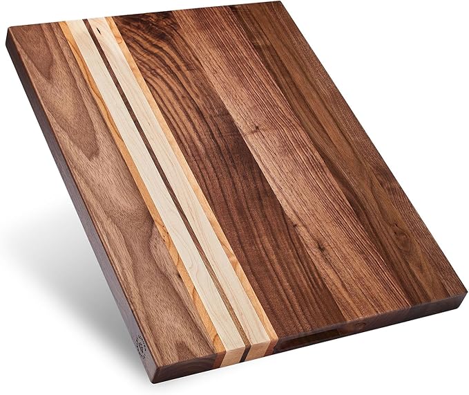 Sonder Los Angeles Motley Cutting Board | Reversible Walnut, Cherry, & Maple Edge Grain Cutting Board for Kitchen with Crackerwell for Charcuterie | Gift Box Included | 17x13x1.1 in